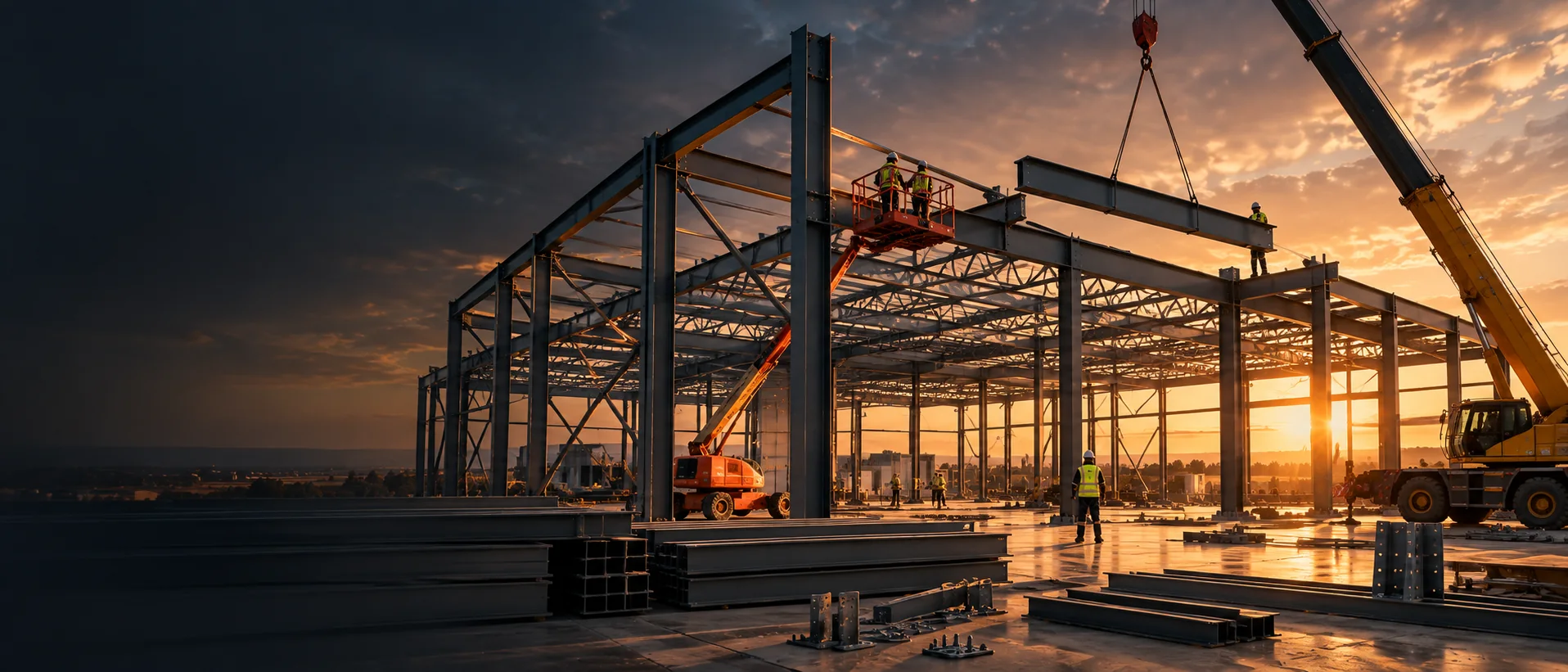 Illustrative structural steel erection scene
